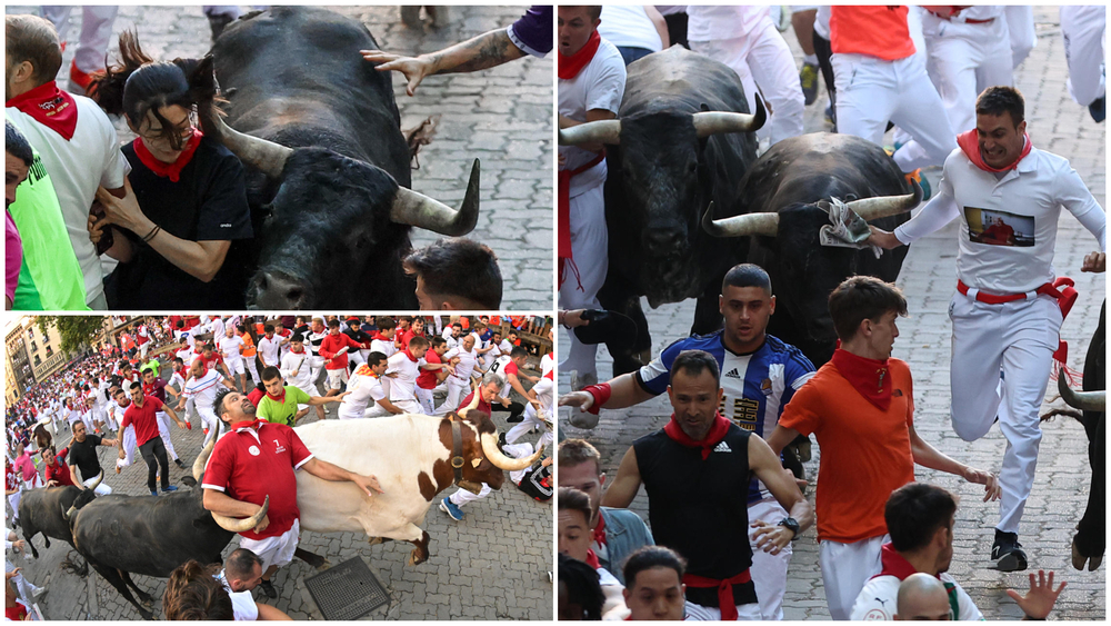 Momentos de tensión en el octavo encierro de San Fermín con los Miura