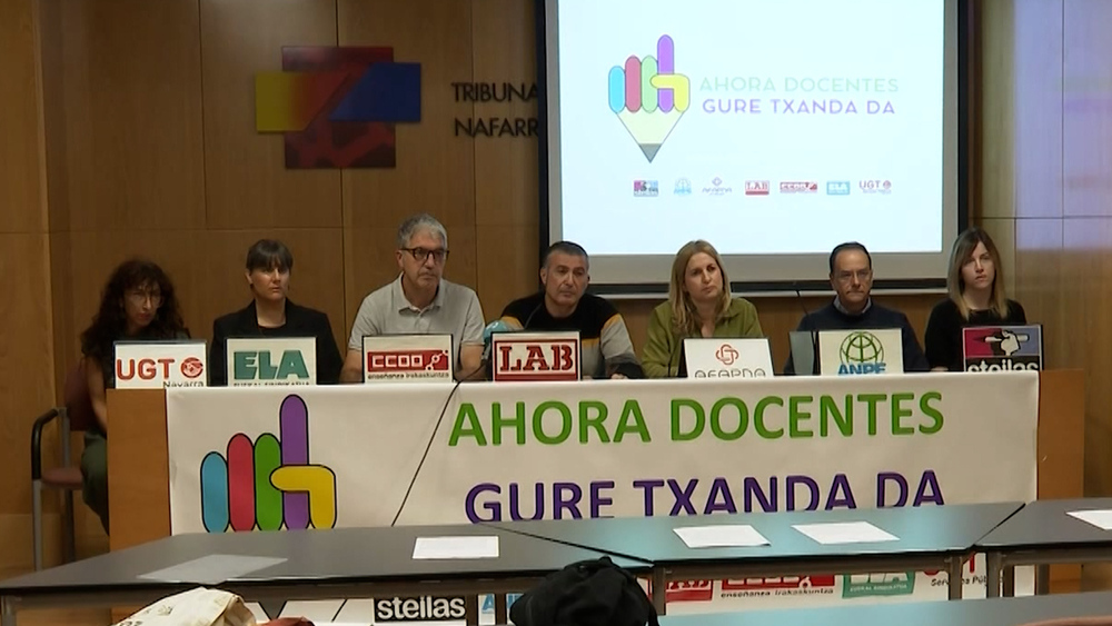 Rueda de prensa de los sindicatos de la enseñanza pública de Navarra.