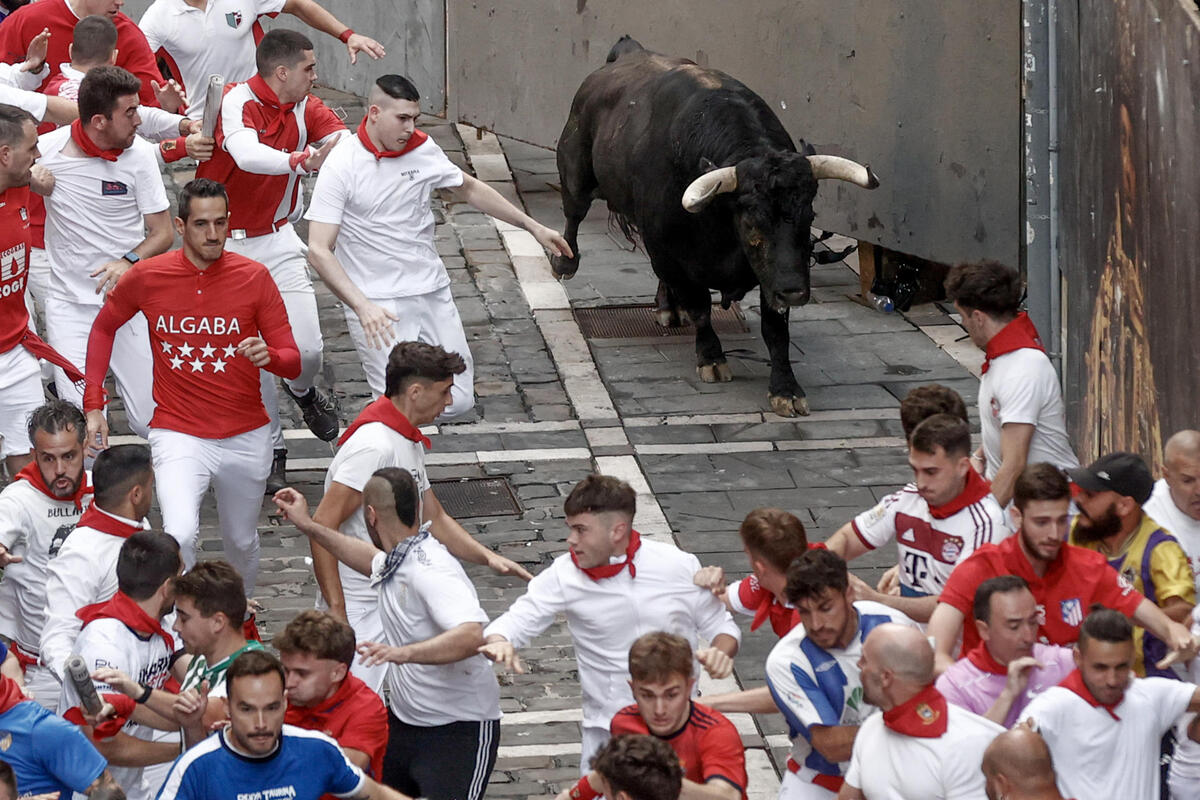 Los toros de Domingo Hernández en el quinto encierro de los Sanfermines  / EFE