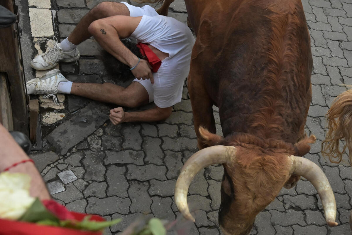 Los toros de Domingo Hernández en el quinto encierro de los Sanfermines  / EFE