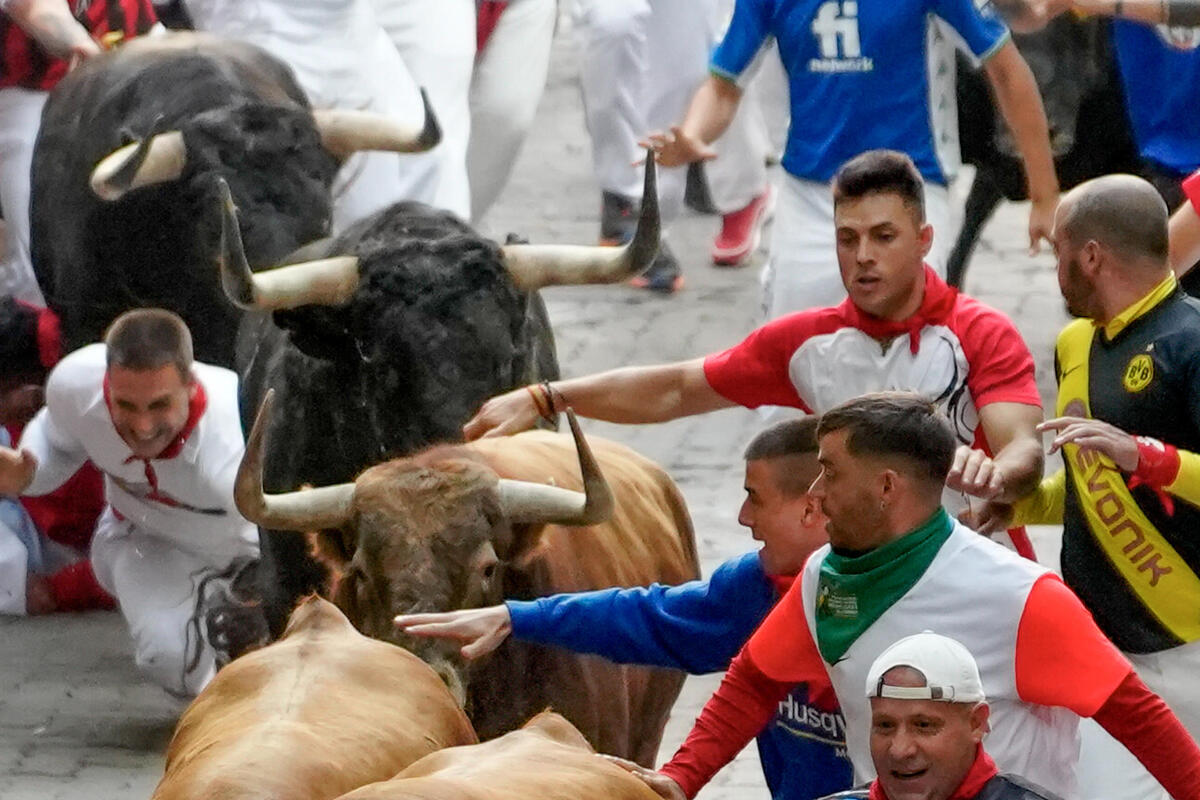 Los toros de Domingo Hernández en el quinto encierro de los Sanfermines  / EFE