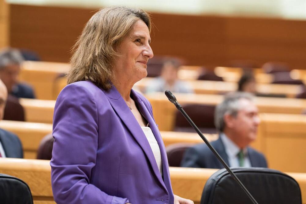 La vicepresidenta tercera y ministra para la Transición Ecológica y el Reto Demográfico, Teresa Ribera, interviene durante una sesión de control, en el Senado, a 14 de mayo de 2024, en Madrid (España)