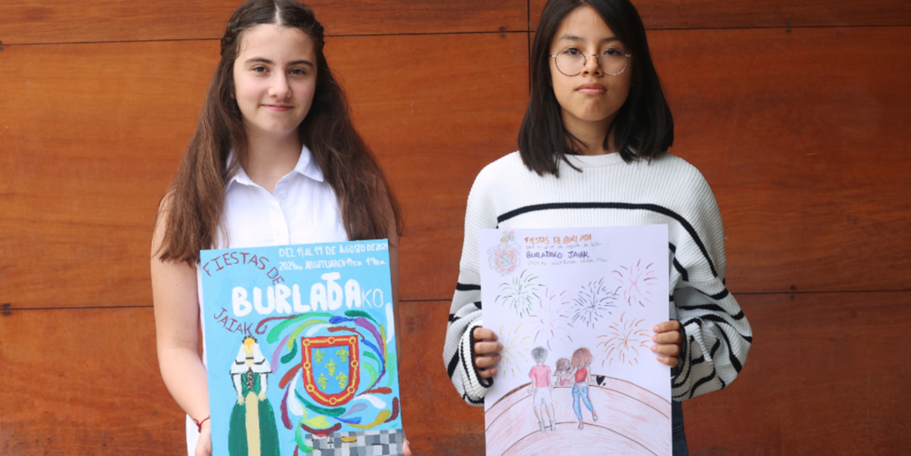 Ganadoras concursos carteles de fiestas modalidad infantil 2024 (Arhane Montero Echarte - Paula Vania Sejas Barrios)