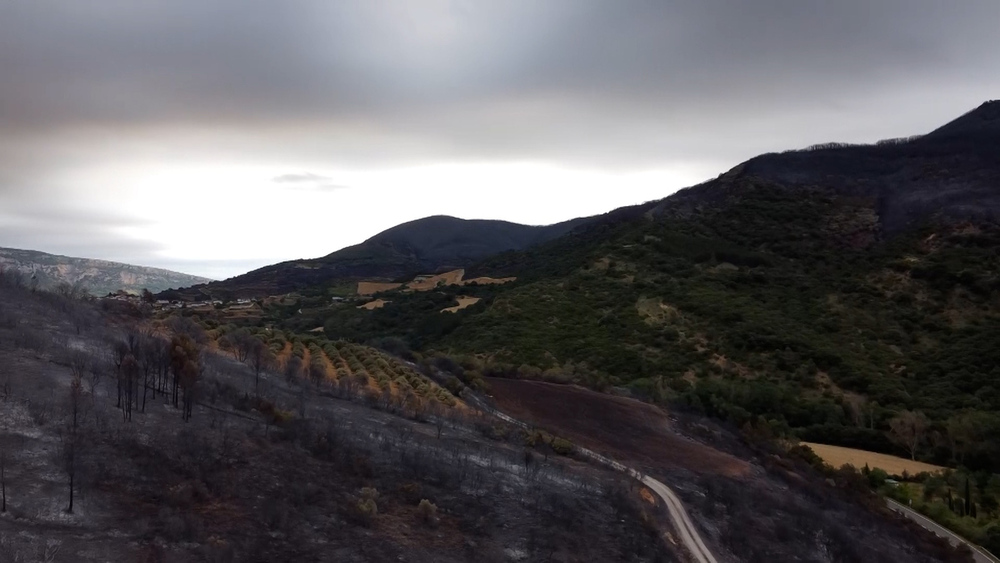 Imagen aérea de los incendios de la zona de Belascoáin y Arguiñariz