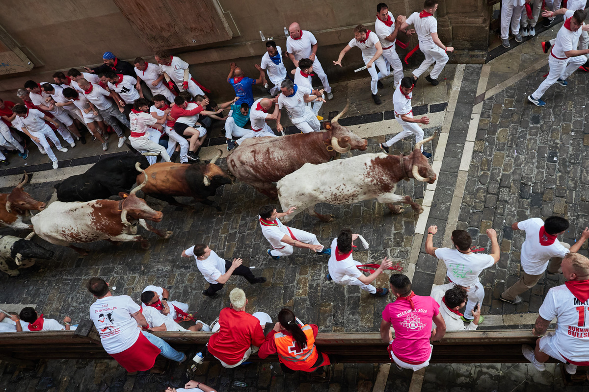 Los toros Cebada Gago protagonizan un encierro rápido y peligroso  / EDUARDO SANZ / EUROPA PRESS