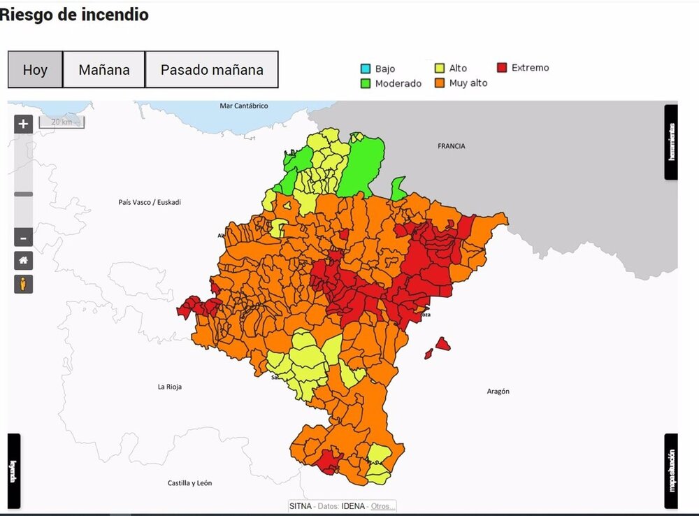 Mapa indicativo de riesgo de incendios en Navarra