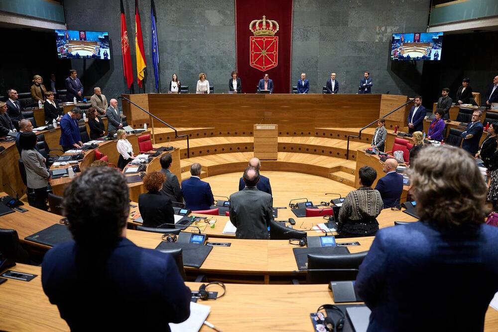 Momento del parón en el Parlamento foral